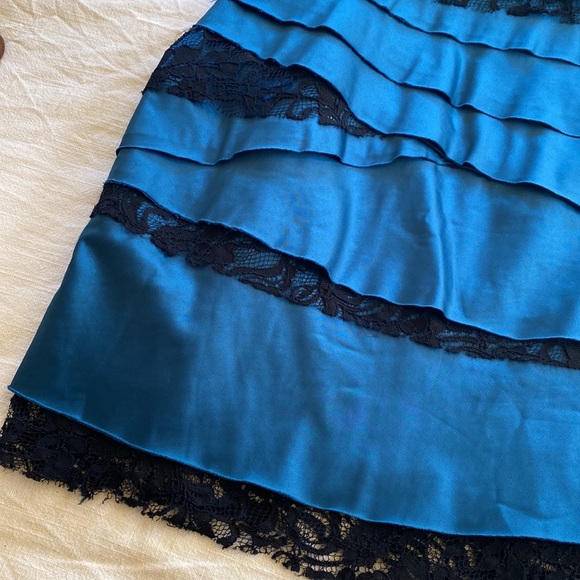 BCBG Tiered Silk & Lace Strapless Cocktail Dress - Picture 2 of 6